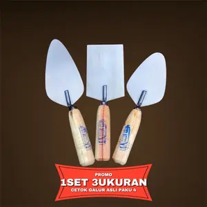 1set sendok  Semen cetok galur asli uk 15cm oval, 15cm kotak, dan 18cm oval cocok untuk perlengkapan peralatan tukang Bahan baja ori galur asli gagang  Kayu Kuat Paint