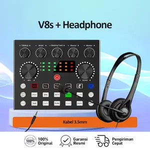 POPIC V8s Headphone Device Soundcard Audio USB External Mixer Bluetooth Mic Mikrofon Omnidirectional Soundcard Live Laptop Elektronik Komputer dengan 112 Sound 18 Efek Sound Card Model SY490MVS