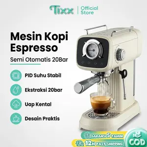 TIXX Mesin Kopi Espresso KFJ8818 20Bar Tekanan Kontrol Suhu PID 1350W 1.5L Tangki Air Pemanasan Cepat Steam Stainless Steel Buat Latte Cappuccino Americano Praktis Untuk Rumah Cafe Kualitas Tinggi Tahan Lama
