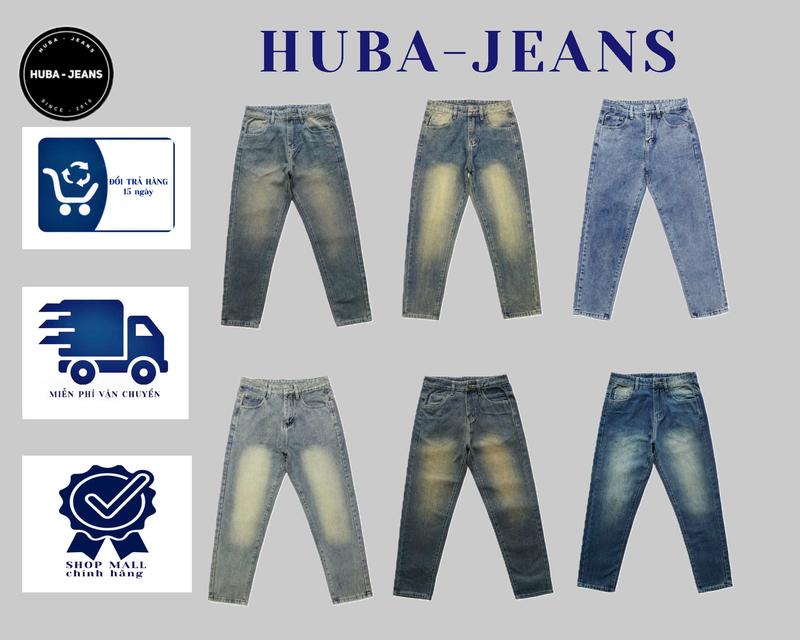 Quần jean dáng form suông rộng quần bò baggy trơn ống rộng nam dễ phối đồ chất jean đẹp xanh ánh vàng Retro HUBA JEANS Pants Menswear Ong Có Túi Cotton Loang Denim grind wash jean han quoc