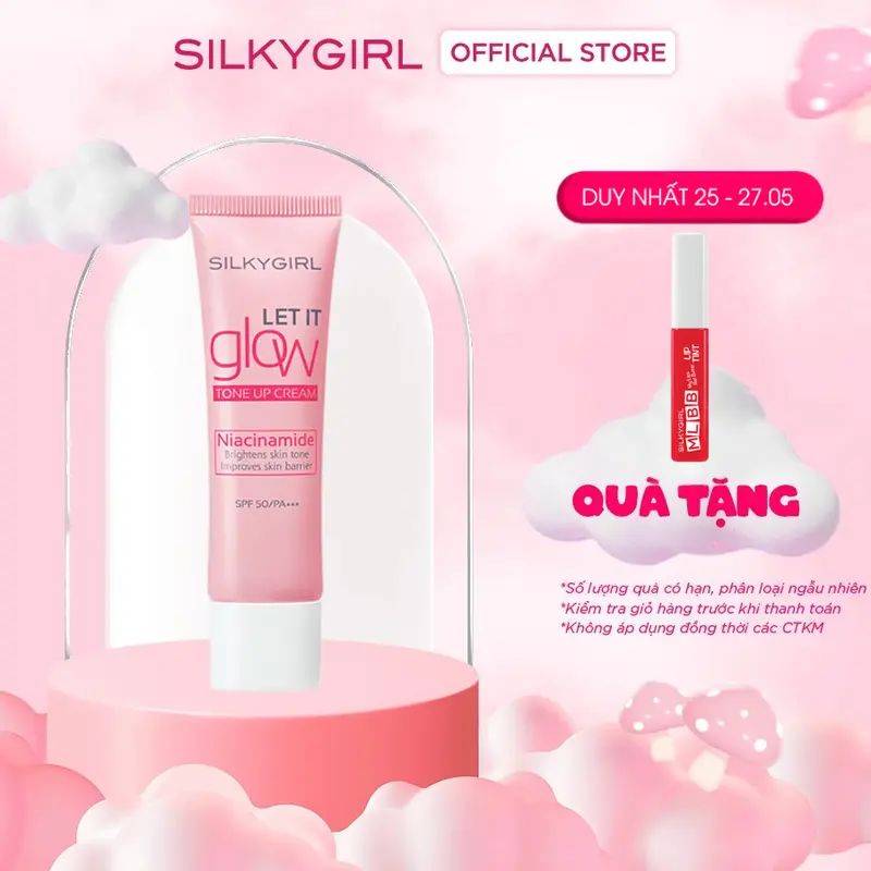 Kem Lót Chống Nắng Nâng Tông Silkygirl Let It Grow Tone Up Cream 25ML Nữ Mỹ Phẩm Dưỡng Da Bền Màu Che Mờ Lỗ Chân Lông Glowly Kem Lười Cosmetic 0