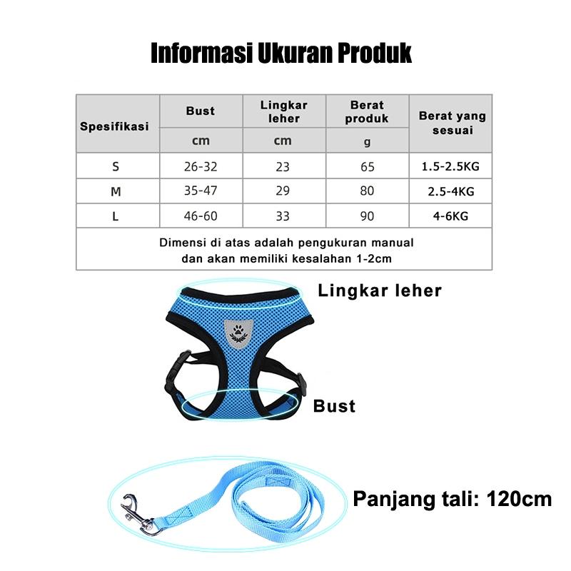 Product Introduction of Rompi kucing+tali tuntun Harness Modis Mesh Lembut dengan Tali Pengikat Reflektif Harness aksesoris hewan peliharaan 28