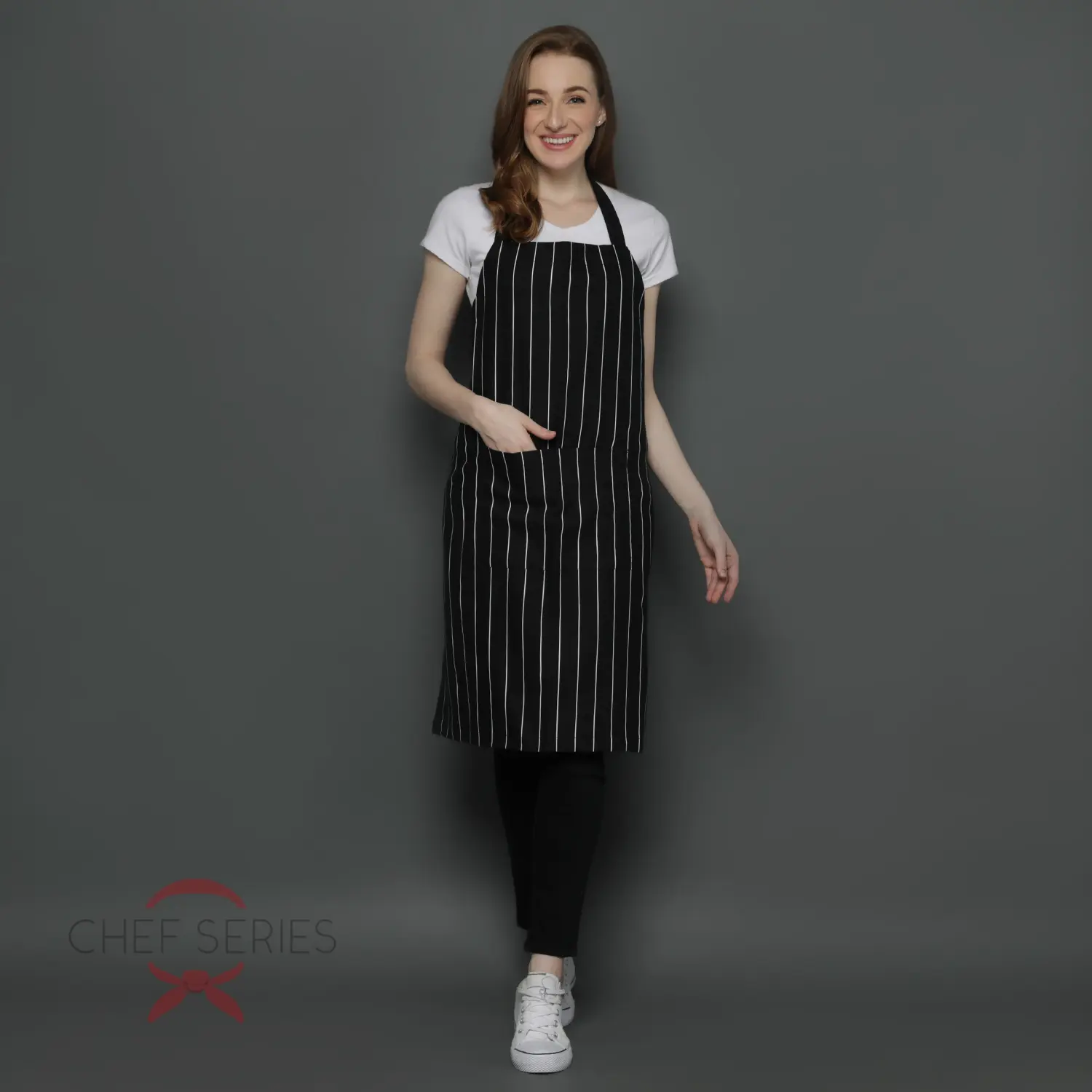 Stripe Series Full Long Apron - Black