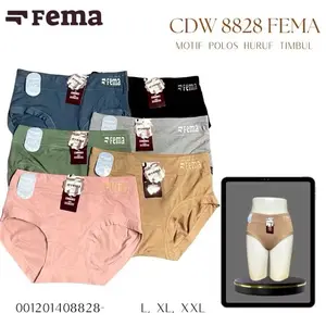 3,6,12Pcs CD Celana Dalam Wanita Fema 8828 Highwaist Katun Spandex Motif Polos Ban Huruf Pojok 367 2328 3589