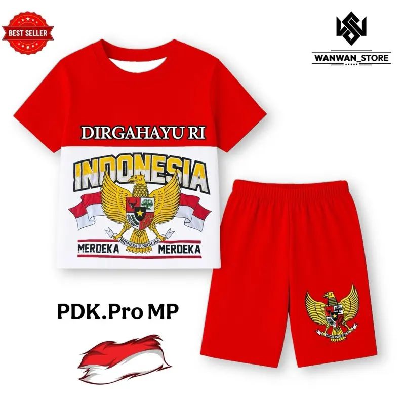 Baju Fashion Setelan Anak Motif Garuda Merah Putih 17 Agustus Celana Pendek 1