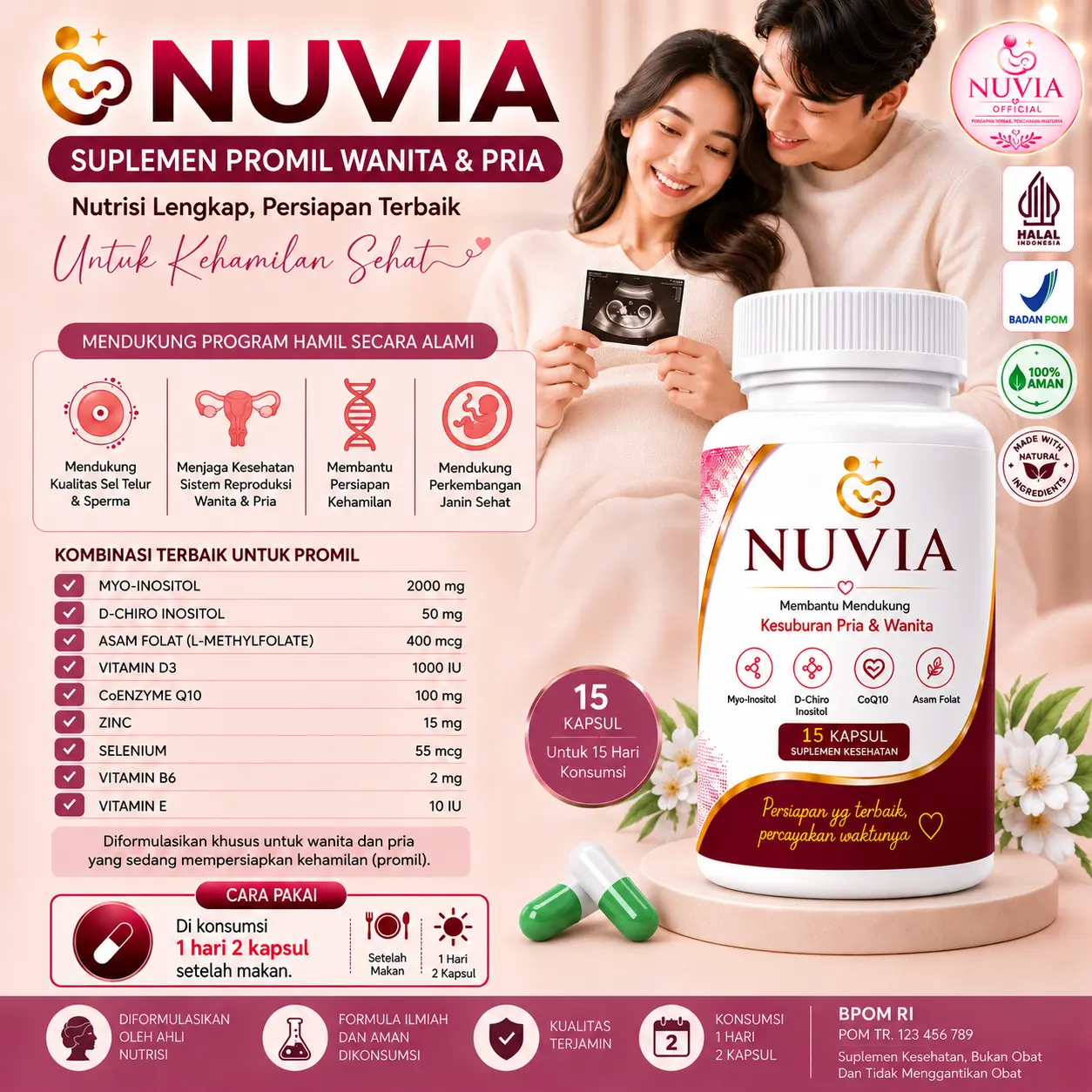 Nuvia - Vitamin Promil Penyubur Kandungan BPOM Cepat Hamil Obat Pelancar Haid Booster