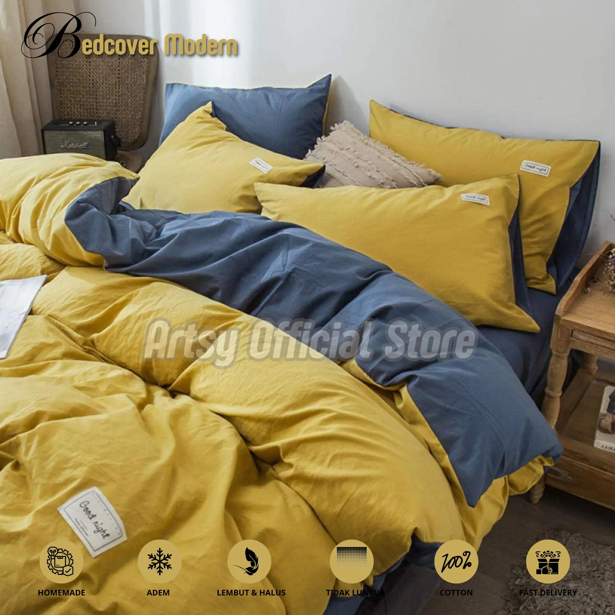 Set Bedcover Sprei Sarung Bantal Guling Ukuran 200x200 180x200 160x200 140x200 120x200 100x200 90x200 - Kain, Karet Tali