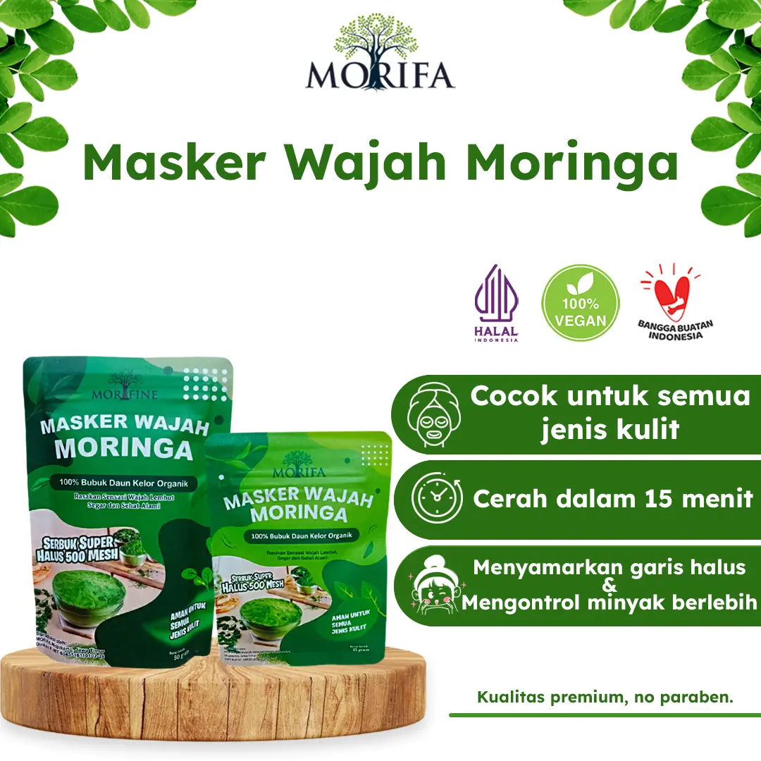MORINGA MASKER BUBUK 50GR KELOR MASKER WAJAH SEHAT MENUTRISI KULIT kusam whitening face mask masker organic skincare