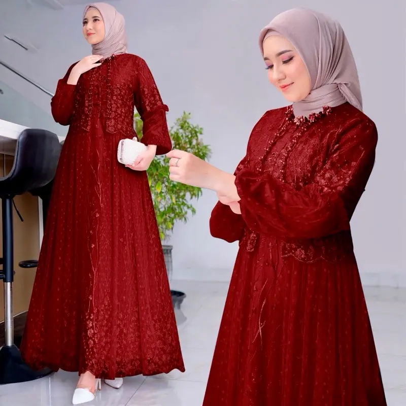 [ TerMurah ]VeLLa Gamis terBaru Brukat Premium Full Layer Depan Dress Seragam Pesta Kondangan Remaja Dewasa Wanita Jumbo 1