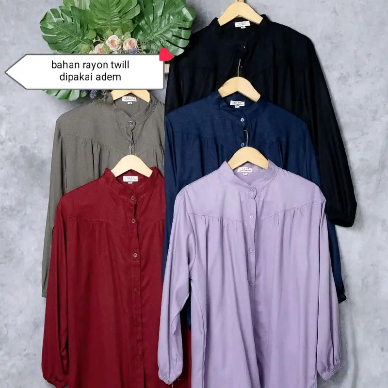 Shalsa Blouse Rayon Twill / Kemja wanita / Atasan katun wanita casual / kemja polos panjang wanita Tangan Karet 7