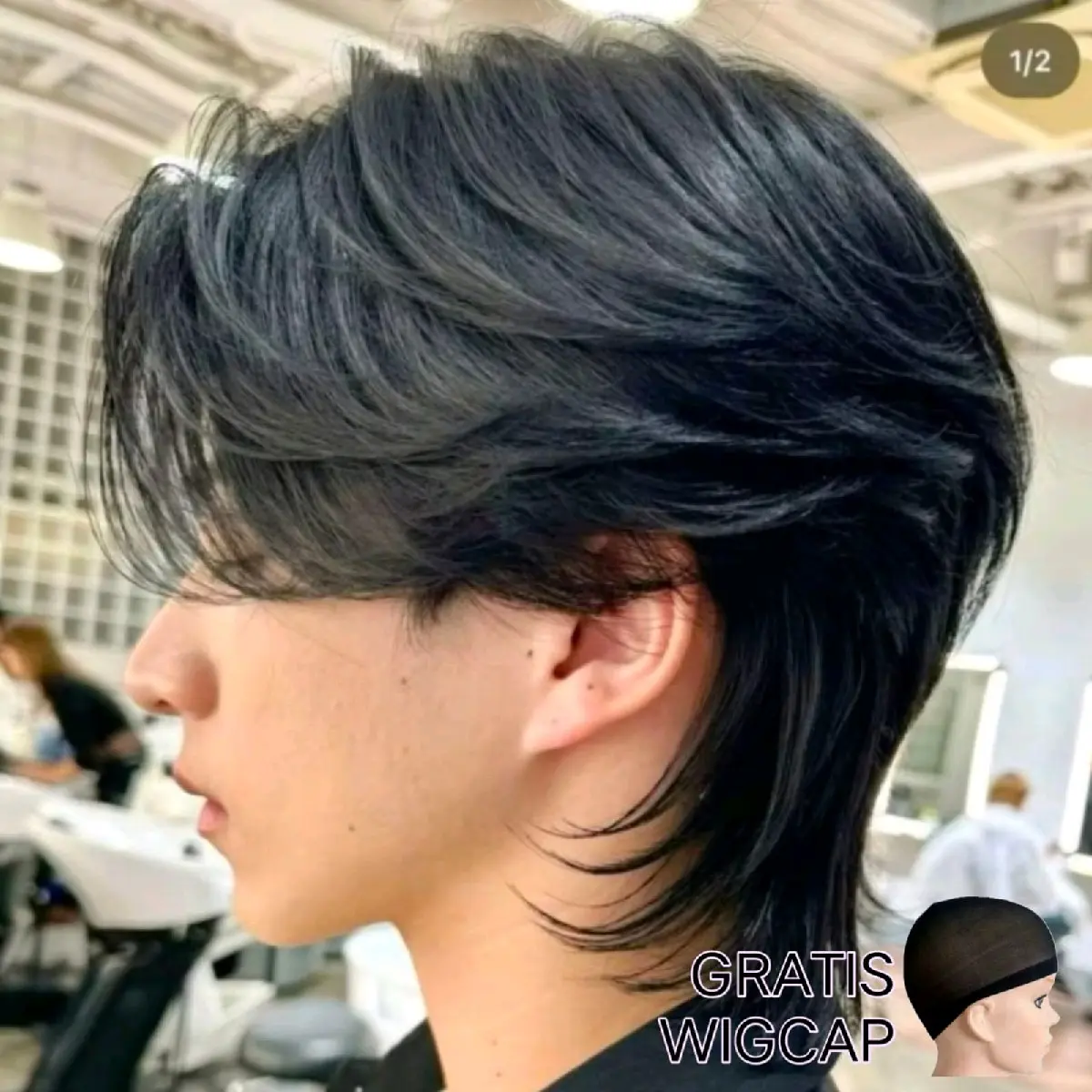 Wig Pria Korea Rambut Pendek Model Wolfcut Cowok
