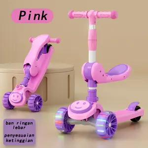Mainan Skuter 2in1 Mainan Scooter Anak Roda 3 dengan Dudukan + Lampu Pada Roda 2-12Tahun