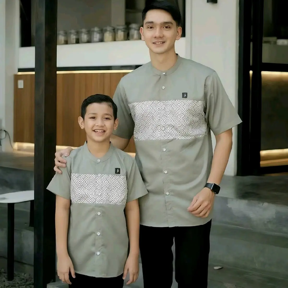 KOKO LEBARAN_KOKO DEWASA DAN ANAK_BAJU KOKO ANAK_ATASAN MUSLIM ANAK_KOKO DEWASA Pria Kurta Katun Pendek Setelan Remaja Couple Formal Keluarga Nyaman