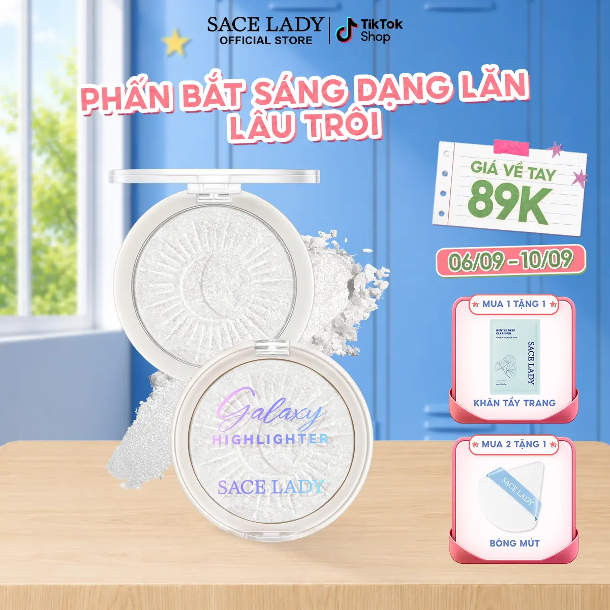 [COD] Phấn Bắt Sáng SACELADY Highlighter Ba Chiều Dễ Lên Màu Lấp Lánh Lâu Trôi 6g