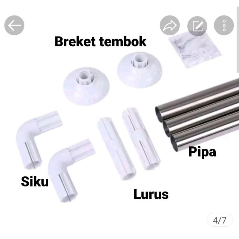 Tiang Shower Curtain / Tiang Tirai Kamar Mandi 3 in 1 bisa bentuk U / L / Lurus Stainless 3