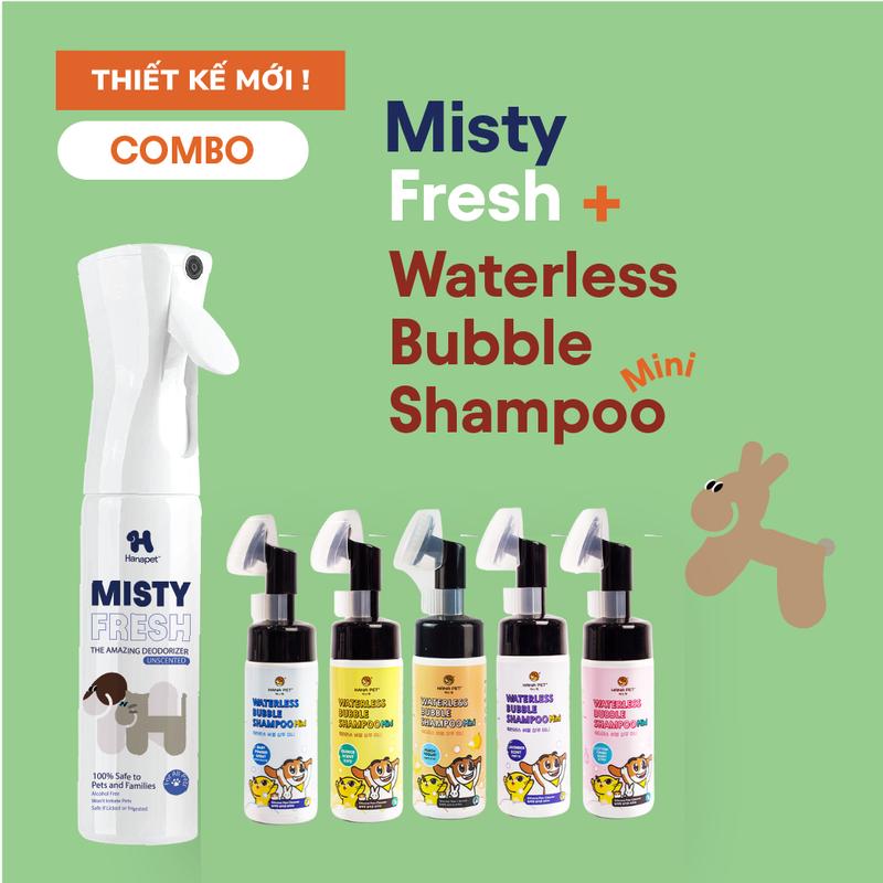 Combo sữa tắm khô chó mèo 130ml và xịt khử mùi khử khuẩn Misty Fresh 300ml - Hana Pet Việt Nam