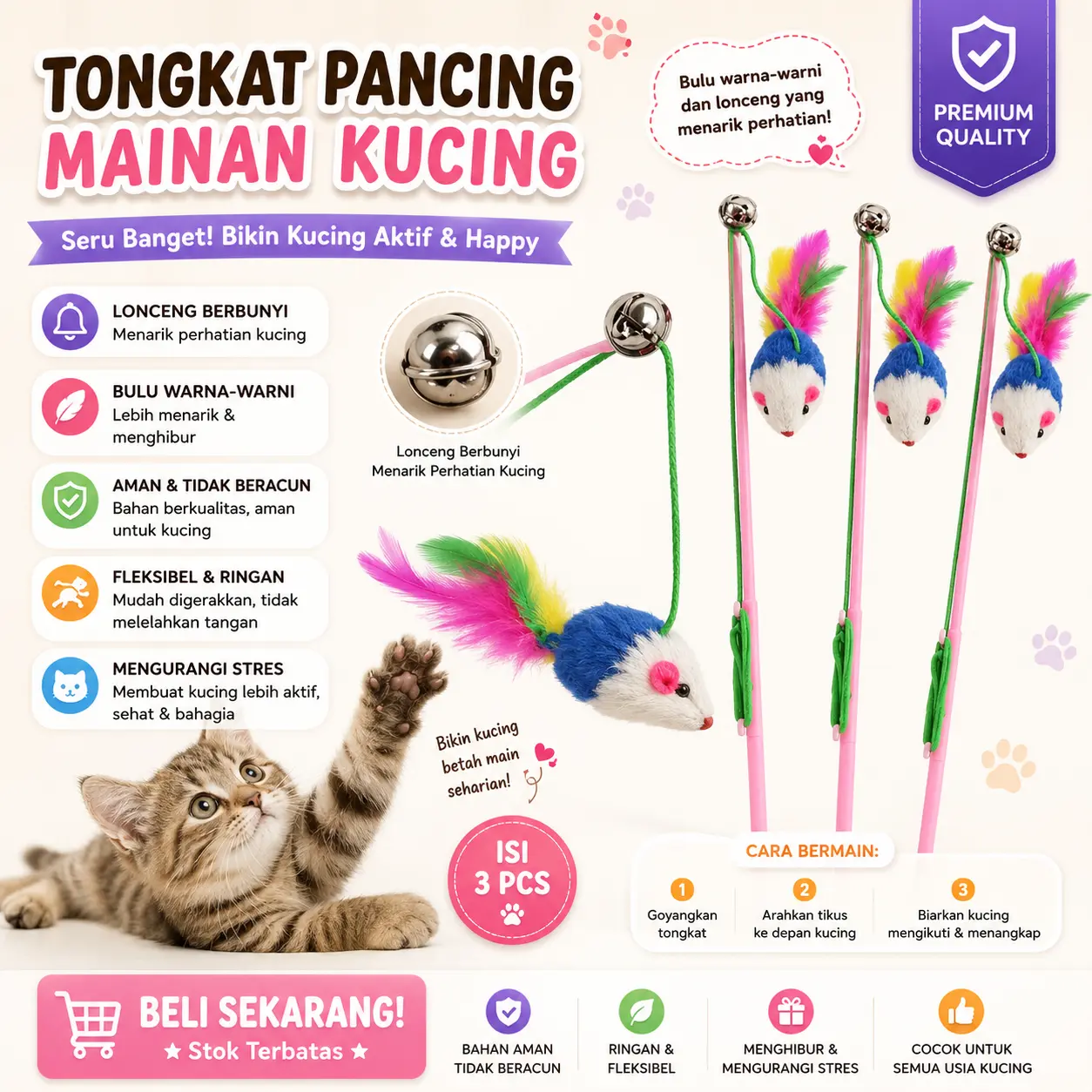 Mainan Kucing " Tongkat Pancing Tikus s/d 160cm " Cat Toys