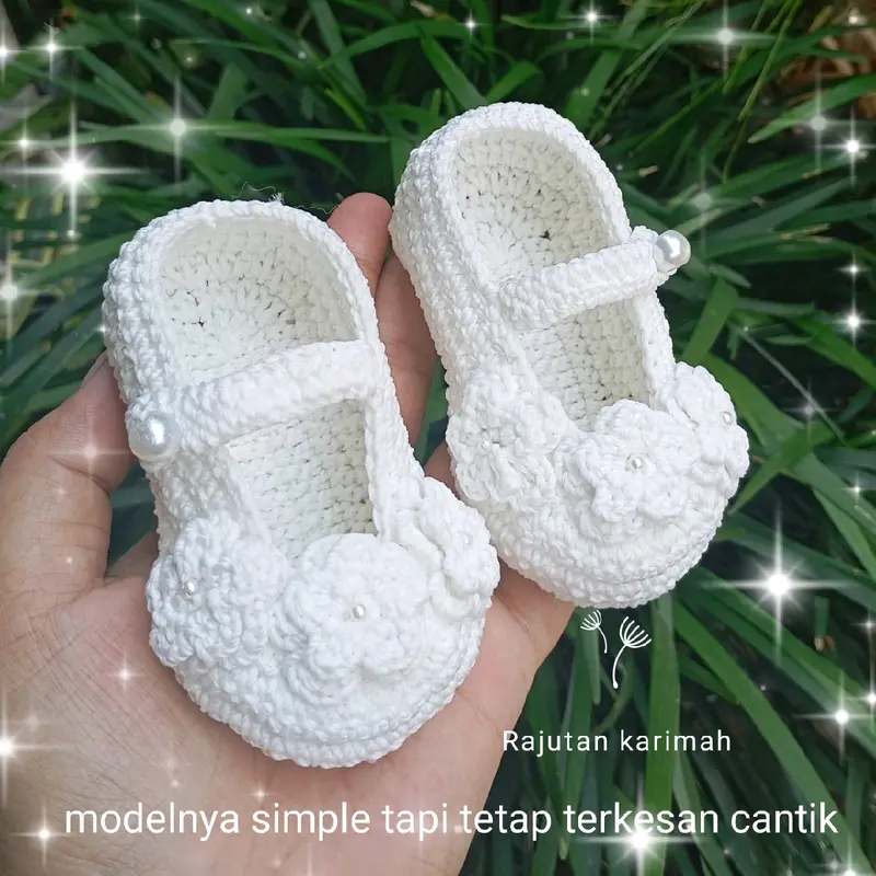 sepatu bayi perempuan rajut cantik hias bunga usia 0-1 tahun 0