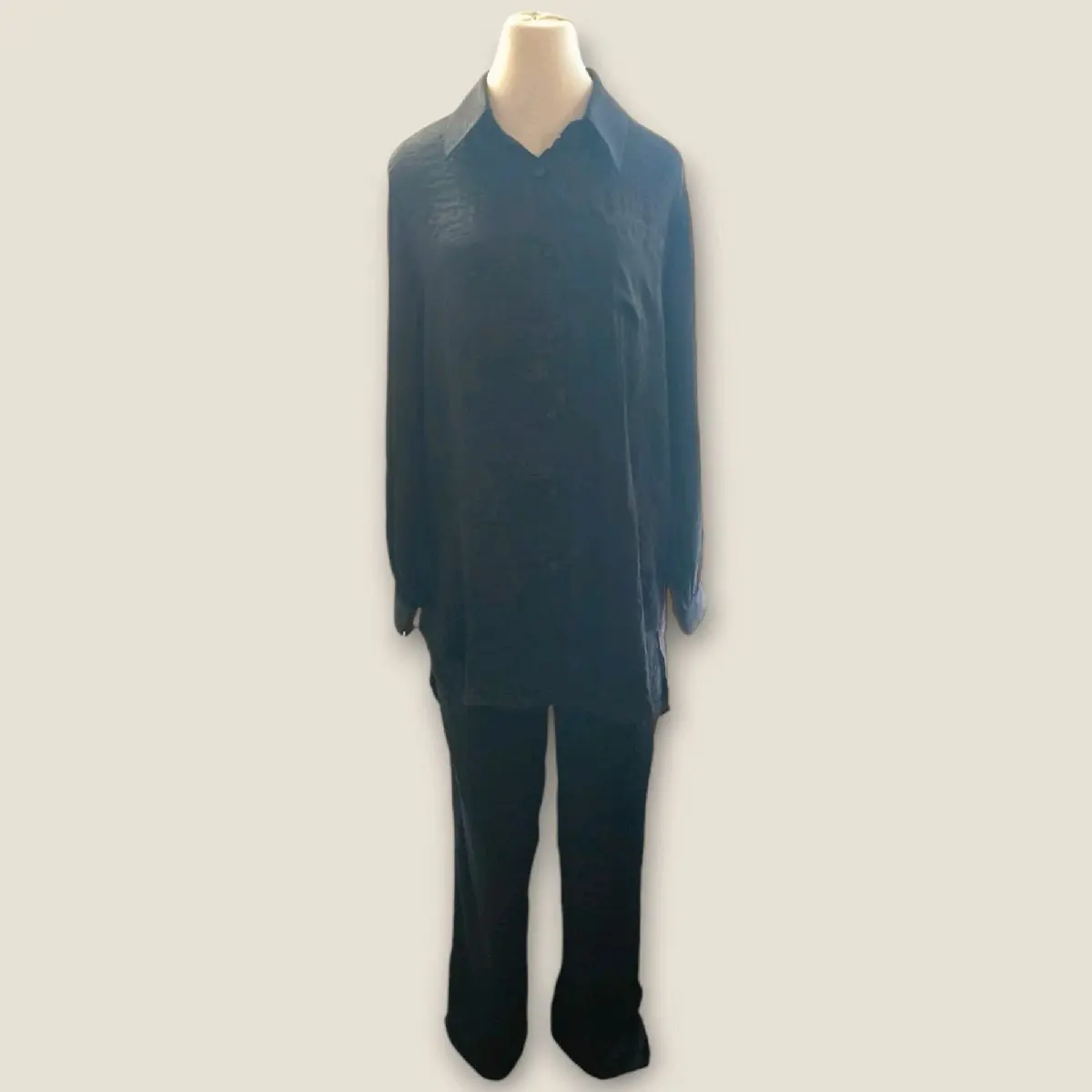 Labisa Satin Blouse Top and Shirt Pants Suit Set