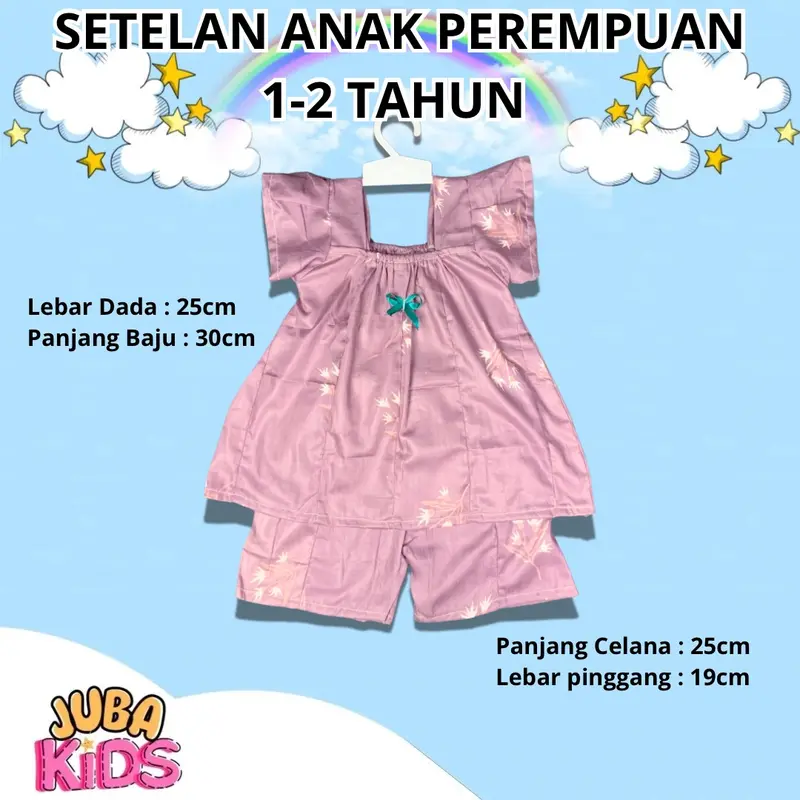 4 Set Setelan Anak Perempuan Bahan Rayon | One Set Anak 1-2 TH Bahan Rayon | Setelan Pendek Anak | Baju Anak Perempuan Kids 2