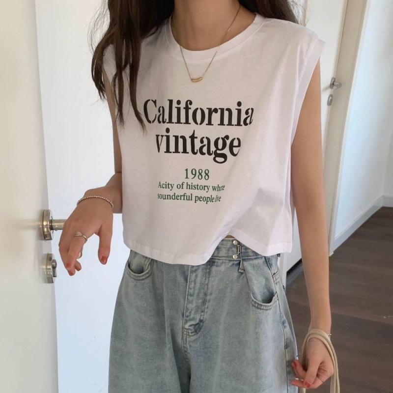 Áo croptop ba lỗ nữ tay hến vải xược in chữ đơn giản nhiều màu freesize thoáng mát mẫu mới mùa hè 2025