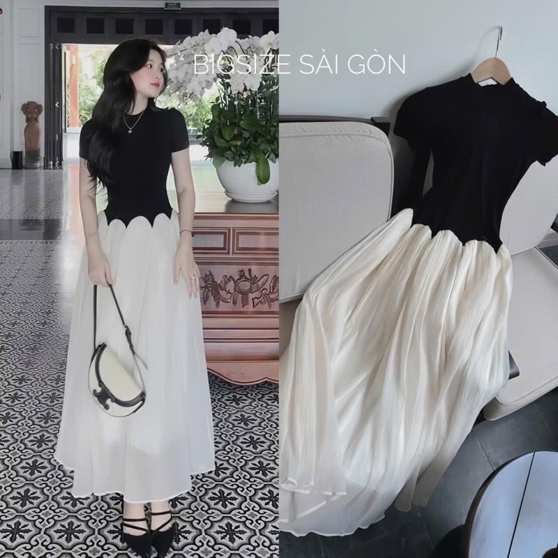 Váy Dự Tiệc Nữ Cổ Tròn Phối Váy Xòe Cao Cấp Thanh Lịch Bigsize 45- 90 Kg Dễ Thương Nữ Women Top - B.1549