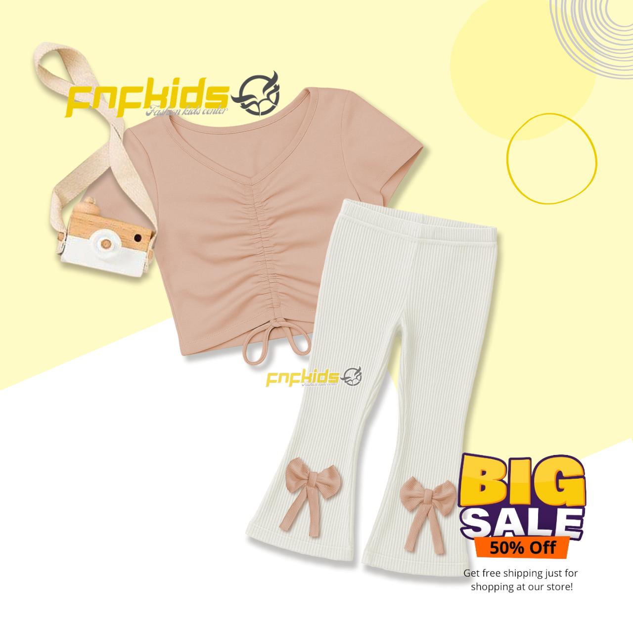 ONESET HANIYA - setelan pakaian anak perempuan serut depan celana cutbray pita ribknit Korea Fashion kids ONESET HANIYA - setelan pakaian anak perempuan serut depan celana cutbray pita ribknit Korea Fashion kids