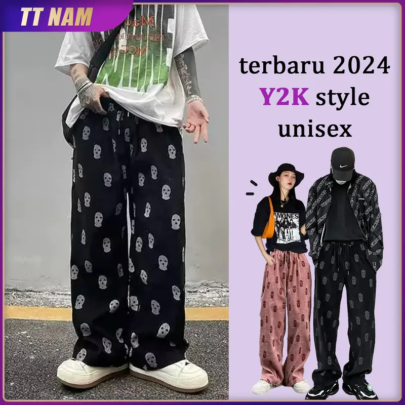 CELANA LOGO TESLA CELANA PANJANG PRIA CELANA CORDUROY PRIA PANJANG UNISEX BAGGY PANTS PRIA KAKI LEBAR CELANA Y2K PANTS OVERSIZE PRIA KOREAN STYLE 0