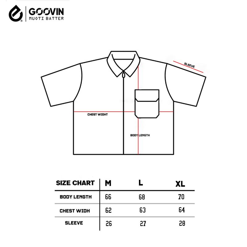 Goovin Workshirt zipper Kemeja Pendek Boxy Fit Katun Hitam Kerah Oversize ke meja 3