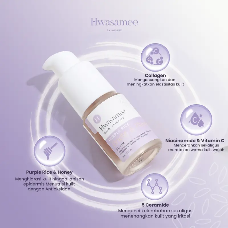 HWASAMEE [Serum 5in1 + Night Cream 10x Brightening ] Perawatan Malam Sempurna Bangun Dengan Wajah Glowing Kenyal Terjaga Kelembaban Kulit Ceramide Extract Niacinamide Pencerah Purple Vitamin Lavender Memudarkan Mencerahkan 3