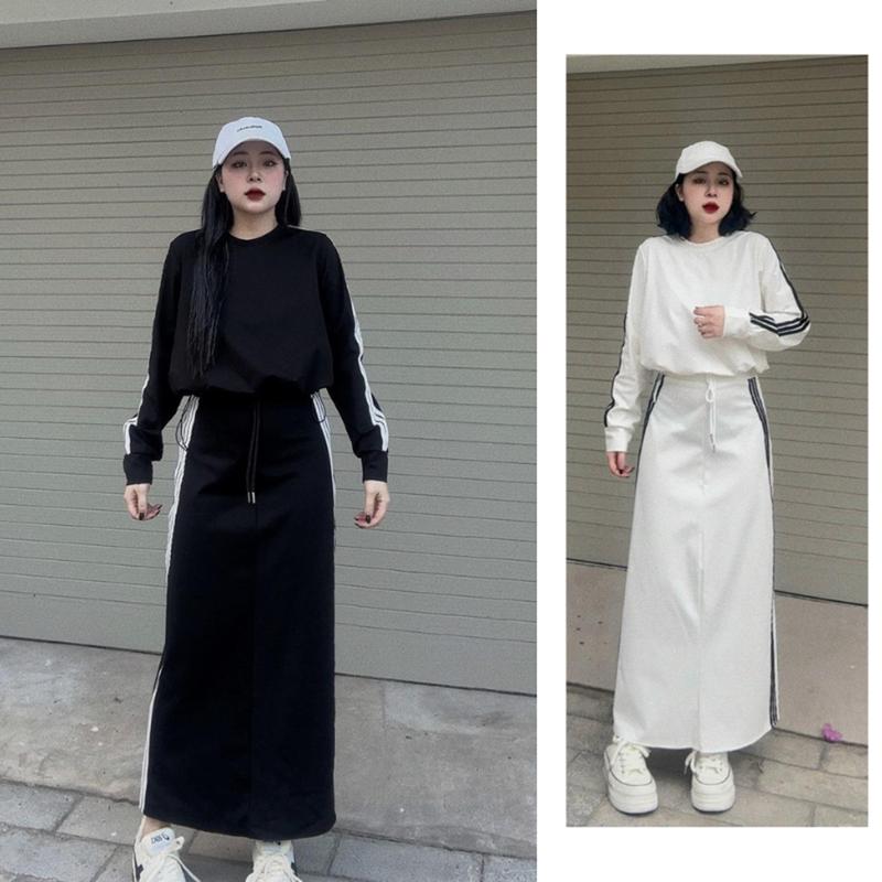 Set Bộ Nữ Thể Thao,Bộ Áo Crotop Phối Chân Váy 3 Sọc ( xẻ sau giữa ),Chân váy có túi, chất liệu umi dày dặn by HH- MS02