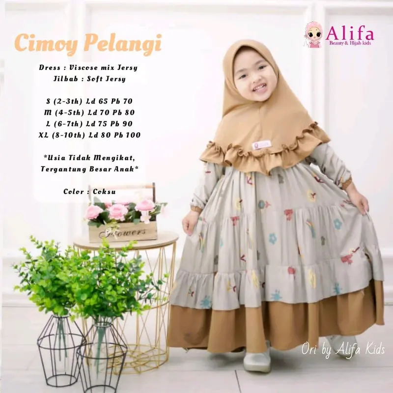 cimoy pelangi gamis set hijab anak perempuan terbaru termurah terlaris edisi lebaran 0