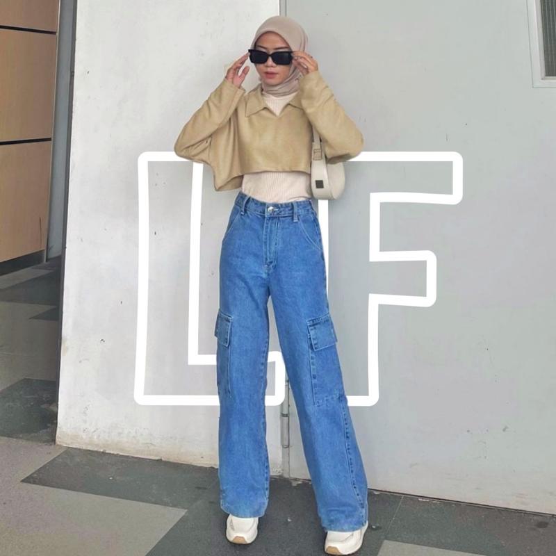 Product Introduction of HIGHWAIST CARGO JEANS WANITA VIRAL JEANS WARNA Celana Panjang 8