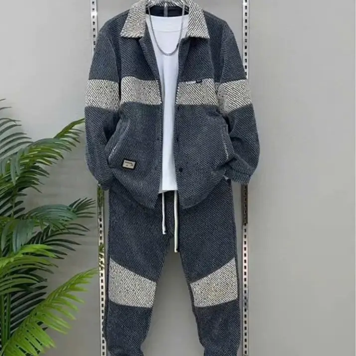 [T02] Bộ Quần Áo Thu Đông Dài Tay Nam Cổ Polo Cúc Cài Vải Dạ Nhung Dày Dặn Menswear Phong Cách Lịch Lãm Thoải Mái Và Ấm Áp
