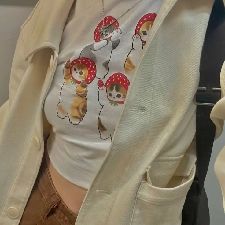 mofusand strawberry baby tee coquette cat cute soft aesthetic 2