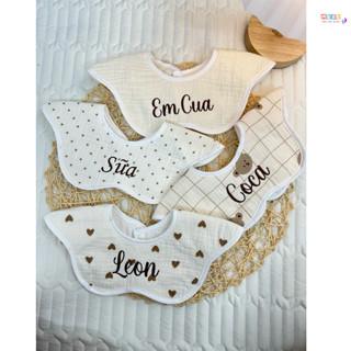 (THÊU TÊN MIỄN PHÍ) Yếm cổ Muslin thêu tên theo yêu cầu, Yếm tròn - MeBe 1