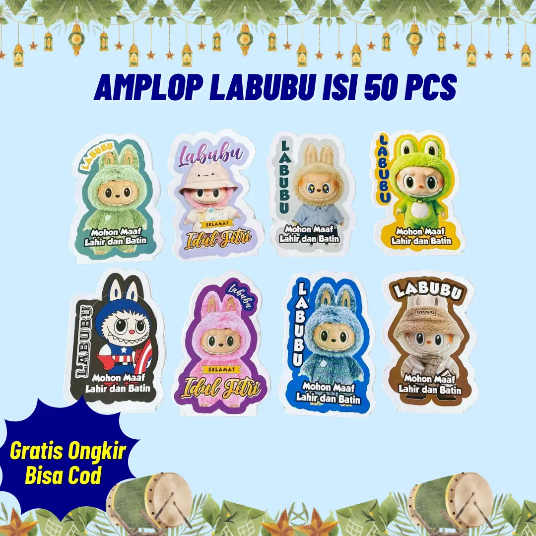 PROMO DISKON Amplop untuk Lebaran 3D Kartun Labubu Lucu 50pcs viral Mix random 2025