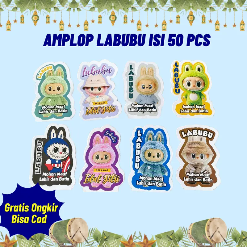 PROMO DISKON Amplop untuk Lebaran 3D Kartun Labubu Lucu 50pcs viral Mix random 2025 0