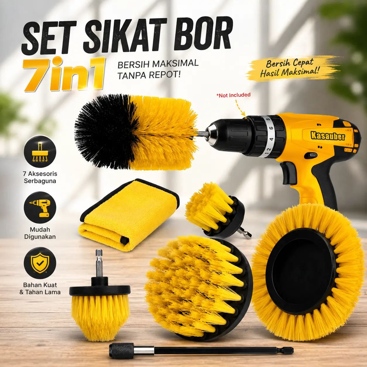 MutiaraMall | Sikat Pembersih Bor | Set Polishing Brush 7in1 | Mata Bor Hex 1/4 Inch