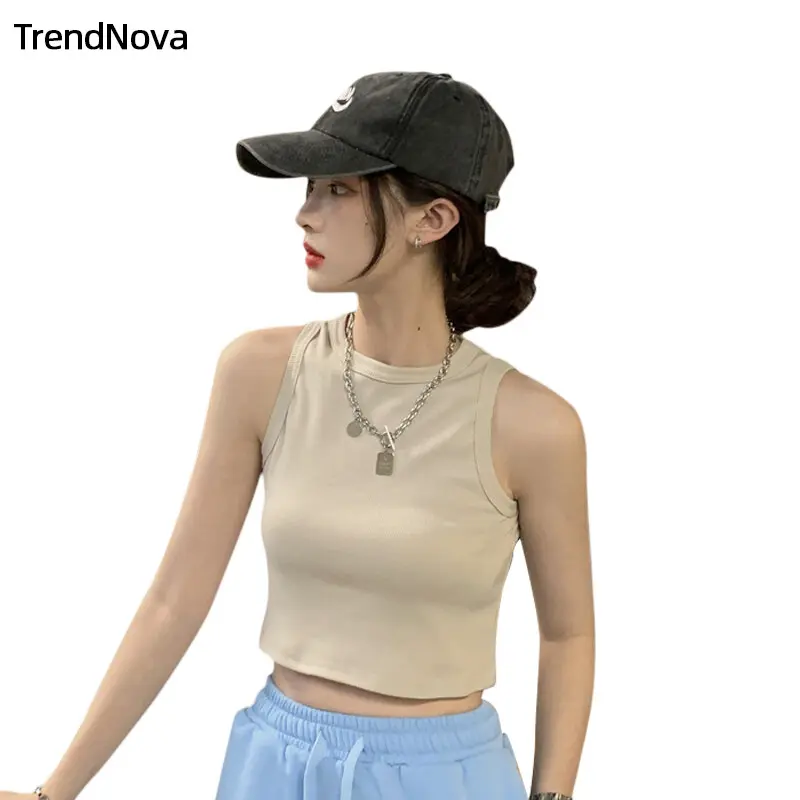 2024 New Fashion Trendy Women's Soft and Comfortable Solid Color Tank Top Strap Top American Small Round Neck Short Tight Coat Tank Top S-5XL Womenswear Tube flower heels