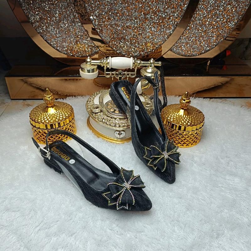 sepatu pita kaca BG2 gliter premium 2cm tapak karet anti licin Wanita 3