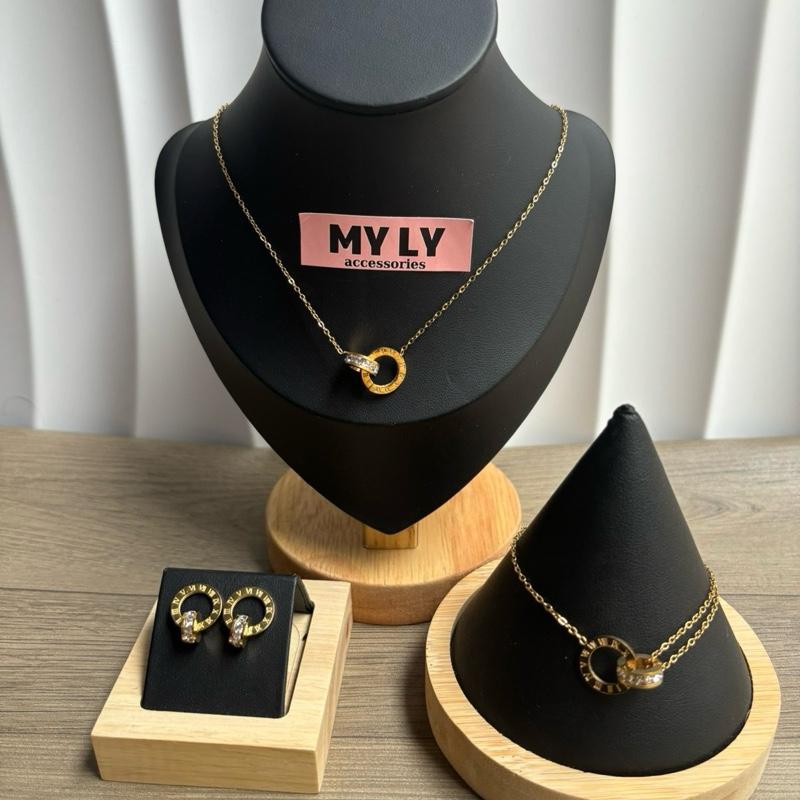 Set trang sức la mã titan không gỉ mạ vàng 18k Set gồm 3 món dây chuyền bông tai lắc tay -M006