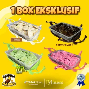 PAKET 1 BOX MURAH! Kripik pisang coklat lumer 4 varian(Darkchoco,matcha, strawberry, tiramisu) 200gram Cemilan Manis Enak Renyah asli pisang Lumajang