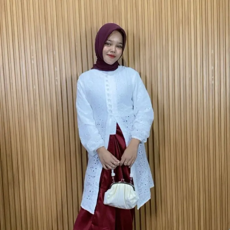 [ LD120 ] Chea Tunik Katun Bordir ( Katbol ) Baju kondangan / Baju Atasan Panjang Wanita Muslim Katun Bolong Kombinasi Kancing Hidup 3