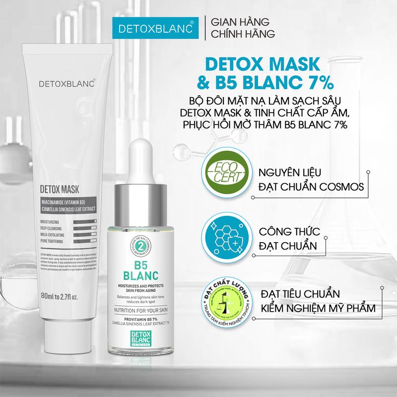 Combo Mask + B5 dành cho da dầu thâm ,hỗ trợ phục hồi da : Mặt Nạ Kiềm Dầu Detox Mask + Serum Phục Hồi B5 detoxblanc