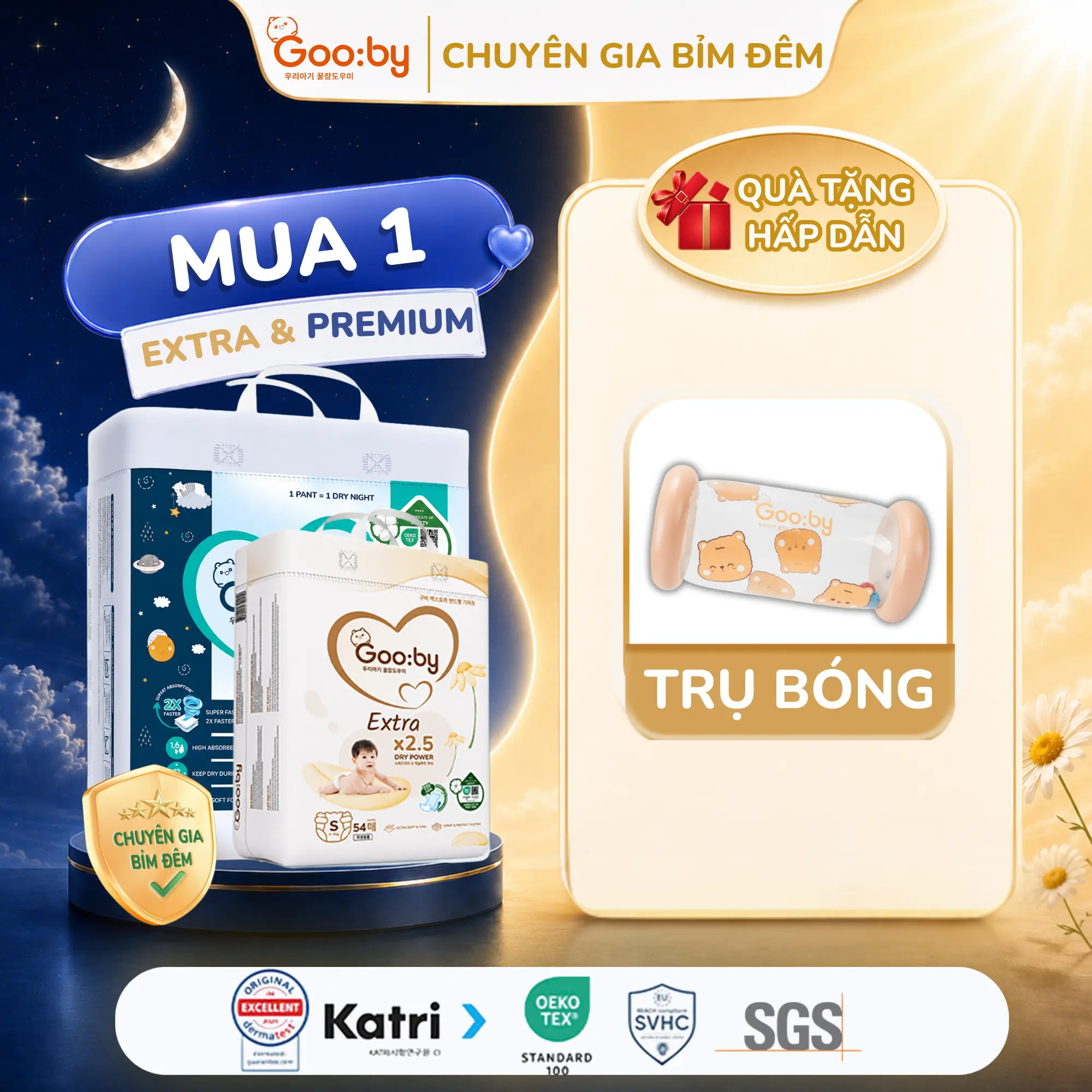 [GOOBY] [Link Mix Bỉm] Tã/bỉm Gooby Bất kì Ngày và Đêm Mềm mại, an toàn, siêu thấm hút cho bé size NB, S, M, L, XL, XXL, XXXL cho bé từ 4kg - 35kg + Quà tặng[Daily]