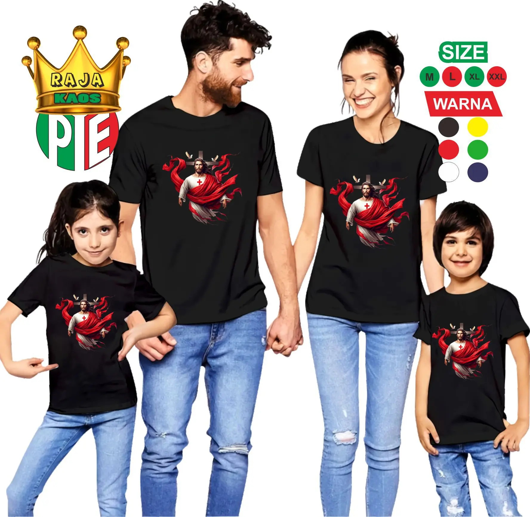 KAOS DISTRO FAMILY JESUS RED / HARGA SATUAN / KAOS UNISEX / KAOS MURAH / SABLON DIGITAL