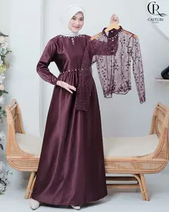 Casturi Inara Gamis Satin Velvet Mix Brukat Dress Kondangan Kekinian Dengan Outer Brukat Elegan Dan Mewah