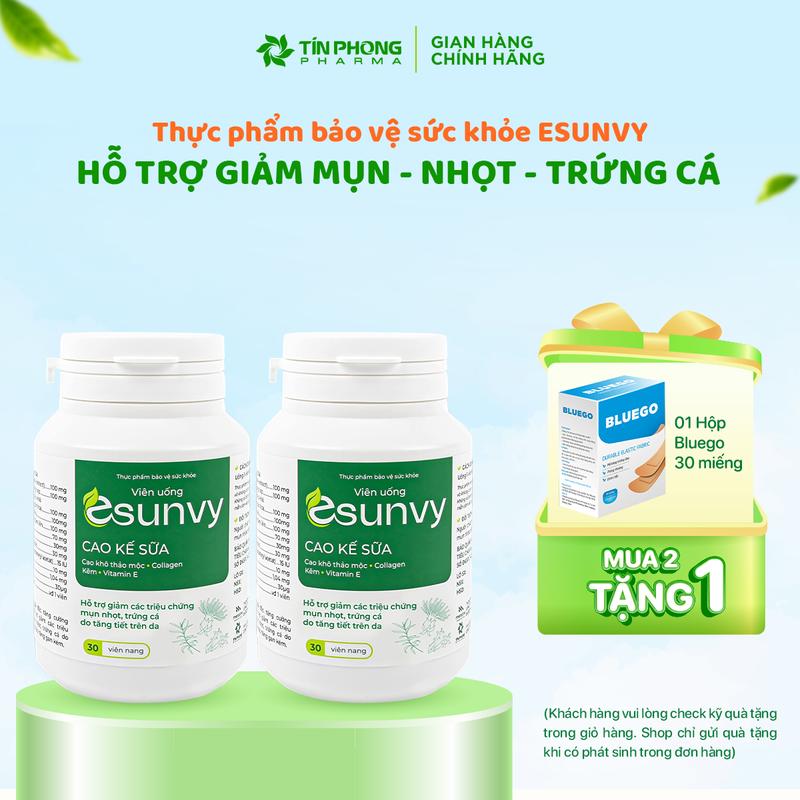 Combo 2 hộp Viên Uống ESUNVY Thanh Nhiệt Mát Gan Cải Thiện Thâm Mụn Dầu Nhờn Hộp 30 Viên TTP006