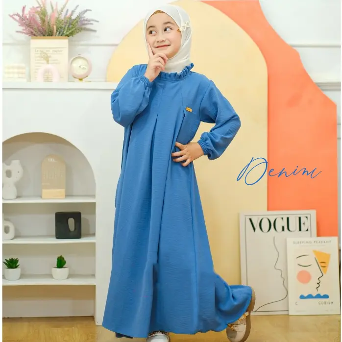 Maryam Dress Set Hijab Pasmina Baju Muslim Gamis Cantik Anak Perempuan Crinkle Airflow Premium 4-11 Tahun Tanggung Panjang Remaja Motif Shakila Lebaran Nyaman Kancing